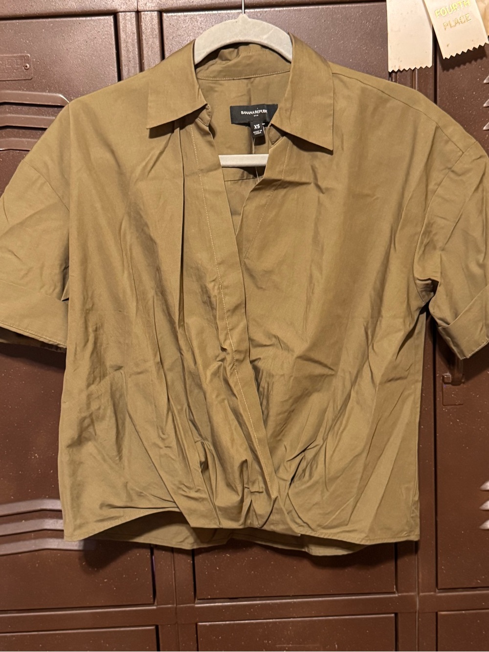 NWT Banana Republic Olive Short-Sleeve Faux Wrap Shirt